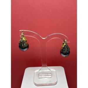 Earrings Pearl Marcasite Gold Tone Black Leverback Vintage Style New with Tags